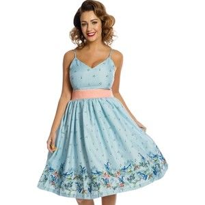 Lindy Bop sz 6 Rockabilly Retro Vintage Style Bluebird Music Blue Dress Rock